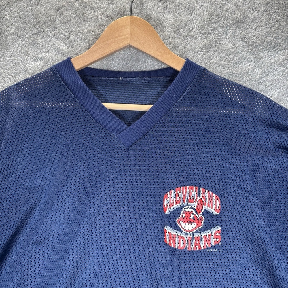 Vintage Cleveland Indians Omar Vizquel #13 Shirt Mens L Navy Blue Mesh Logo 1998